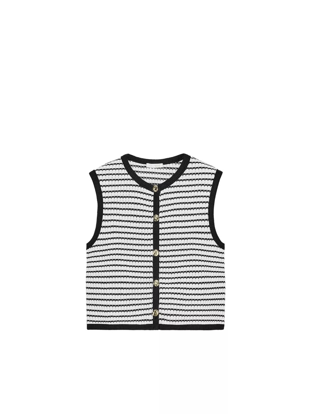 Sleeveless Knit Button-Front Top in Blue & White vest top